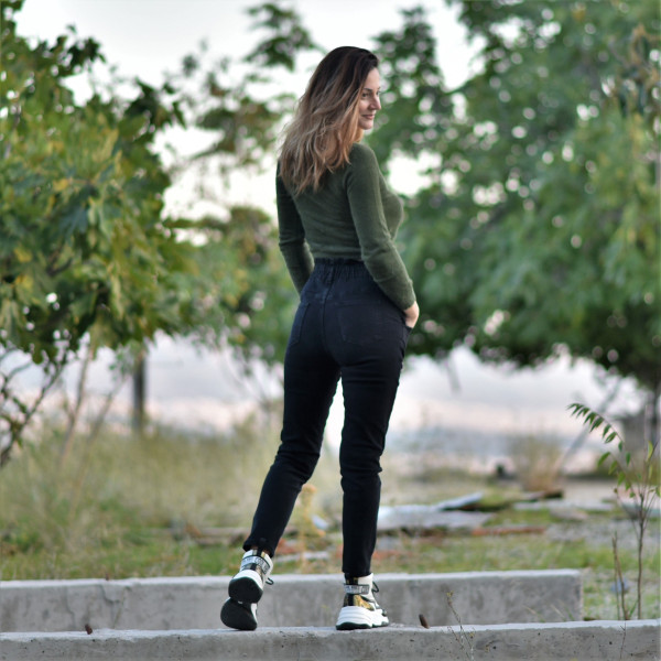 TROUSERS JEANS HIGH-WAISTED BOYFRIEND MOHICANS LW8106 BLACK