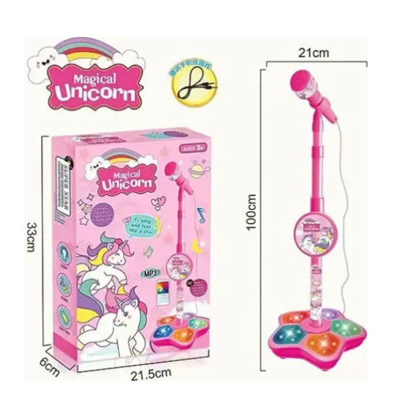 Magical Unicorn Παιδικό μικρόφωνο καραόκε με ρυθμιζόμενη βάση & φωτισμό LED 5369A Ροζ