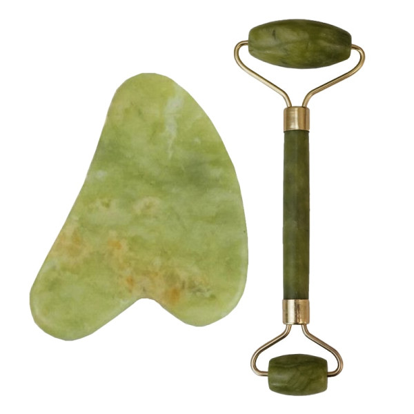 Roller Προσώπου & Εργαλείο Gua Sha από Νεφρίτη για Αντιγήρανση