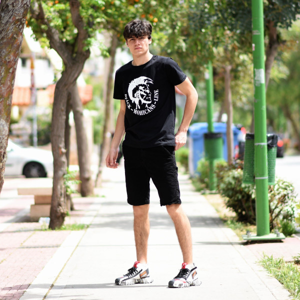 ΑΝΔΡΙΚΗ ΜΠΛΟΥΖΑ T-SHIRT ΛΑΙΜΟΣ ΣΤΑΜΠΑ MOHICANS MCNS06 ΜΑΥΡΟ