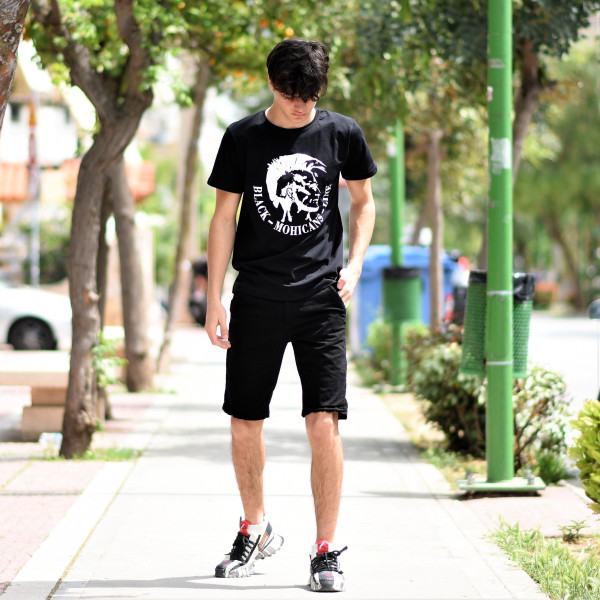 ΑΝΔΡΙΚΗ ΜΠΛΟΥΖΑ T-SHIRT ΛΑΙΜΟΣ ΣΤΑΜΠΑ MOHICANS MCNS06 ΜΑΥΡΟ