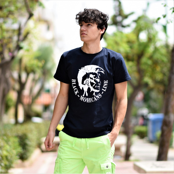 ΑΝΔΡΙΚΗ ΜΠΛΟΥΖΑ T-SHIRT ΛΑΙΜΟΣ ΣΤΑΜΠΑ MOHICANS MCNS06.ΜΠΛΕ