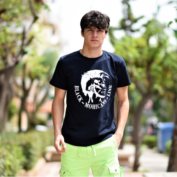 ΑΝΔΡΙΚΗ ΜΠΛΟΥΖΑ T-SHIRT ΛΑΙΜΟΣ ΣΤΑΜΠΑ MOHICANS MCNS06.ΜΠΛΕ