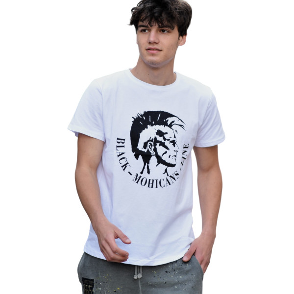 ΑΝΔΡΙΚΗ ΜΠΛΟΥΖΑ T-SHIRT ΛΑΙΜΟΣ ΣΤΑΜΠΑ MOHICANS MCNS06.ΛΕΥΚΟ