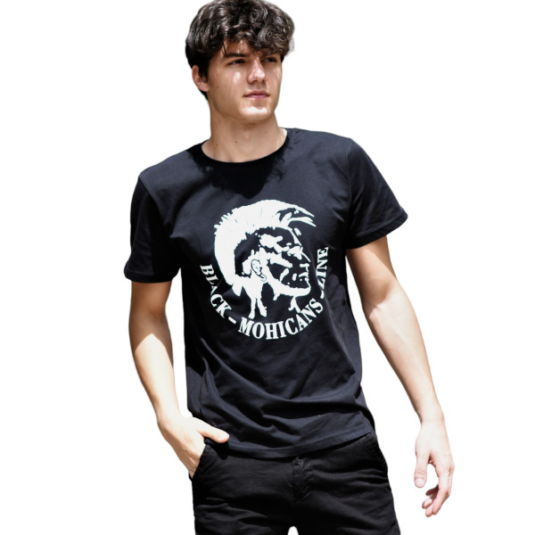 ΑΝΔΡΙΚΗ ΜΠΛΟΥΖΑ T-SHIRT ΛΑΙΜΟΣ ΣΤΑΜΠΑ MOHICANS MCNS06 ΜΑΥΡΟ