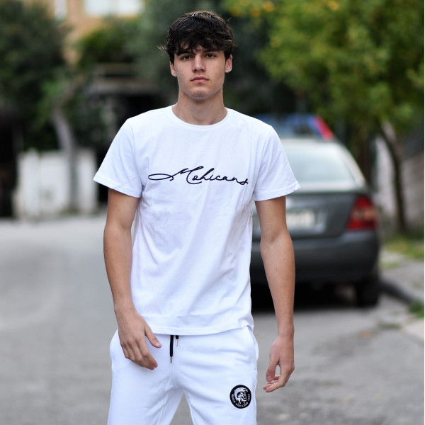 ΑΝΔΡΙΚΗ ΜΠΛΟΥΖΑ T-SHIRT ΛΑΙΜΟΣ CALLIGRAPHIC MOHICANS MCNS09.ΛΕΥΚΟ