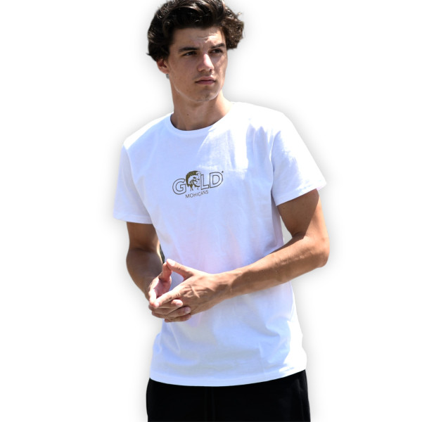ΑΝΔΡΙΚΗ ΜΠΛΟΥΖΑ T-SHIRT ΛΑΙΜΟΣ ΛΟΓΟΤΥΠΟ GOLD MOHICANS  MCNS15 ΑΣΠΡΟ