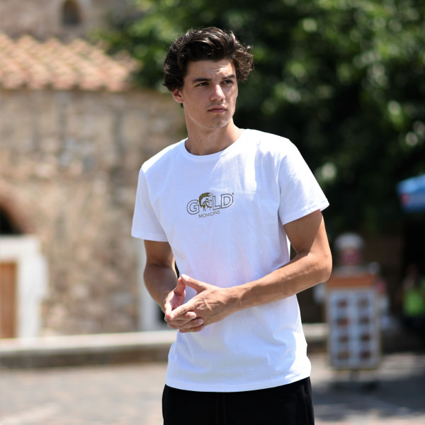 ΑΝΔΡΙΚΗ ΜΠΛΟΥΖΑ T-SHIRT ΛΑΙΜΟΣ ΛΟΓΟΤΥΠΟ GOLD MOHICANS  MCNS15 ΑΣΠΡΟ
