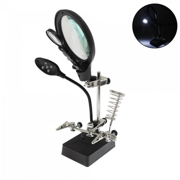 Βοηθητικός μεγεθυντικός φακός 5 LED AC/DC εναλλάξιμος με βάση συγκόλλησης και δύο μεγεθυντικούς φακούς MG16129-C