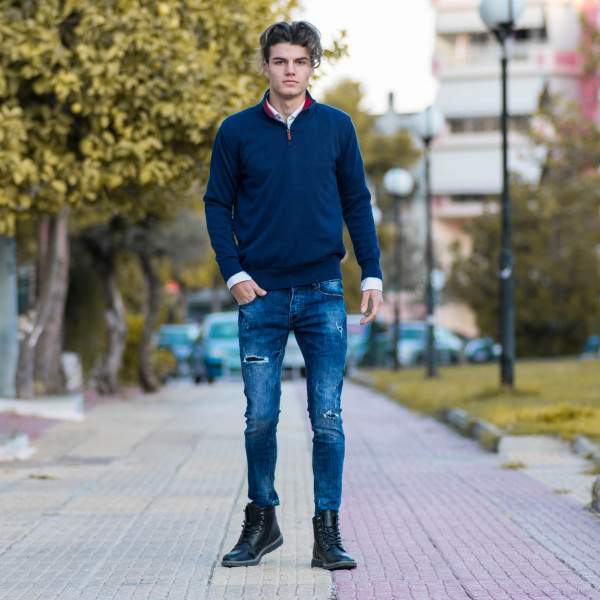 MEN'S KNITTING ZIPPER COTTON MOHICANS 353 BLUE