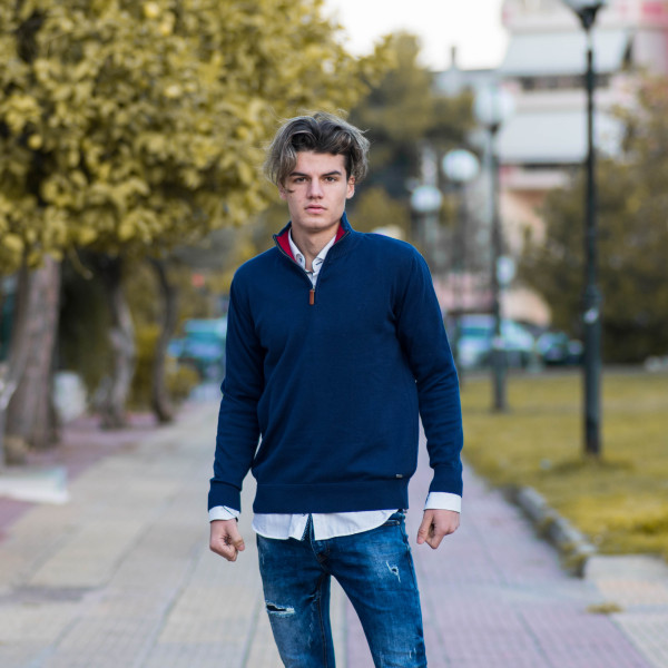 MEN'S KNITTING ZIPPER COTTON MOHICANS 353 BLUE