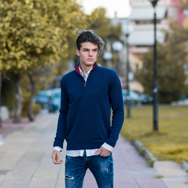 MEN'S KNITTING ZIPPER COTTON MOHICANS 353 BLUE