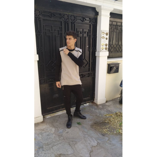 MEN'S BLOUSE SWEATSHIRT SLEEVELESS ZIPPER MOHICANS 106 BEIGE