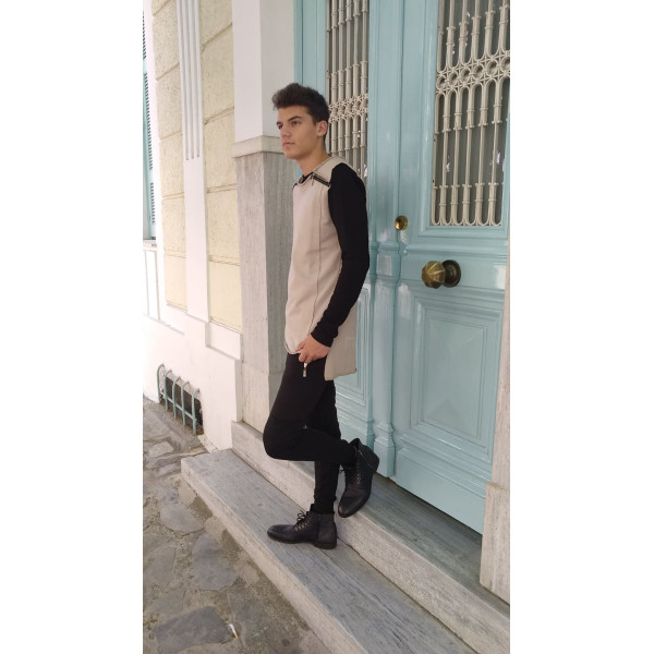 MEN'S BLOUSE SWEATSHIRT SLEEVELESS ZIPPER MOHICANS 106 BEIGE