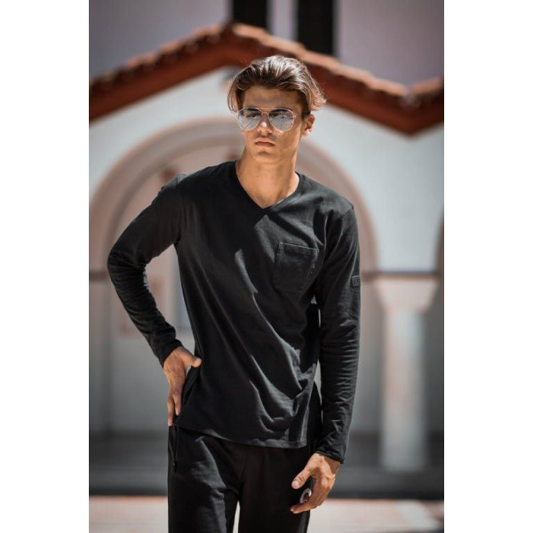 ΑΝΔΡΙΚΗ ΜΠΛΟΥΖΑ T-SHIRT ΜΑΚΡΥΜΑΝΙΚΗ MOHICANS T-SFT012 ΜΑΥΡΟ