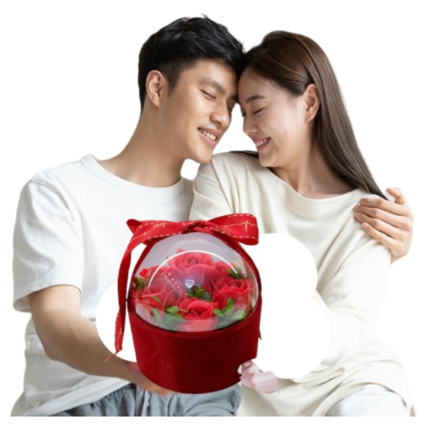 Μπουκέτο Τεχνητό Κόκκινο Τριαντάφυλλο με Κουτί Δώρο Αγ Βαλεντίνου 84703 Κόκκινο