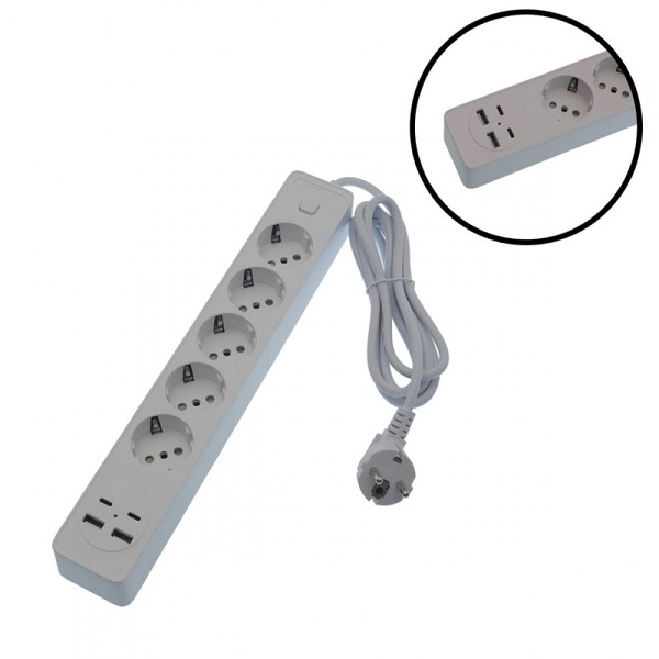 Πολύμπριζο 5 Θέσεων με Διακόπτη 2 θύρες USB 2 θύρες TYPE-C με καλώδιο 2μ. OG2205