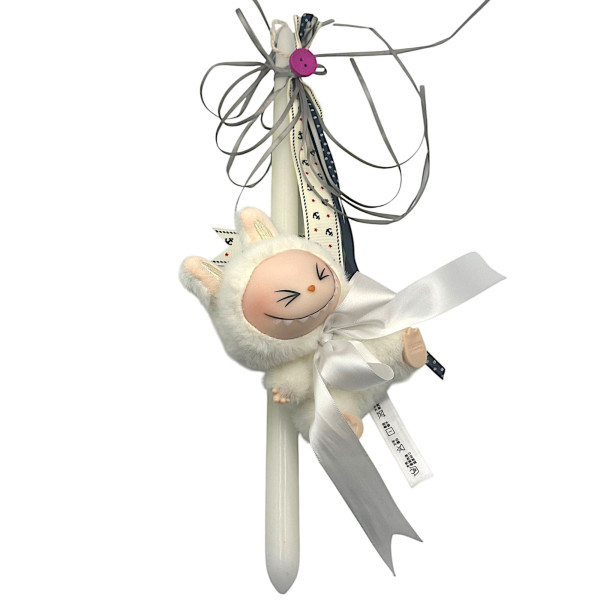 Πασχαλινή λαμπάδα Mohicans Λούτρινο Πλαστικό Labubu L145 Λευκό