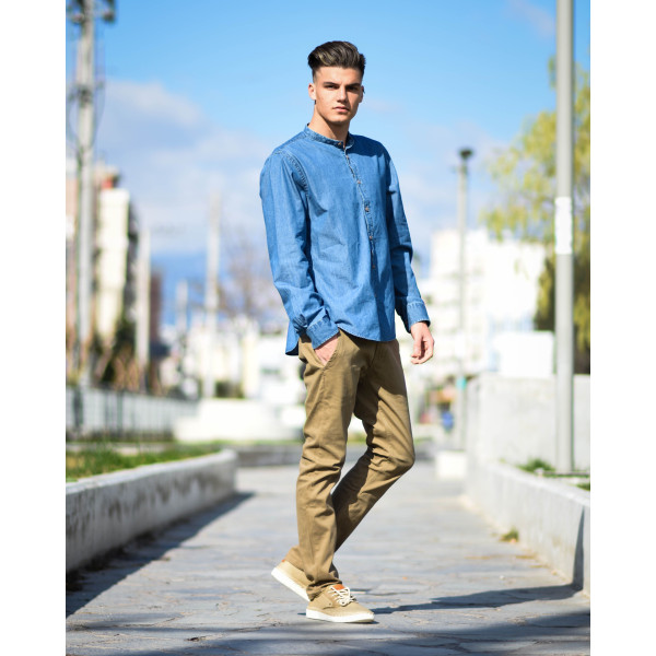 ΑΝΔΡΙΚΟ ΠΟΥΚΑΜΙΣΟ JEANS ΜΑΟ MOHICANS FT-402MAO ΜΠΛΕ