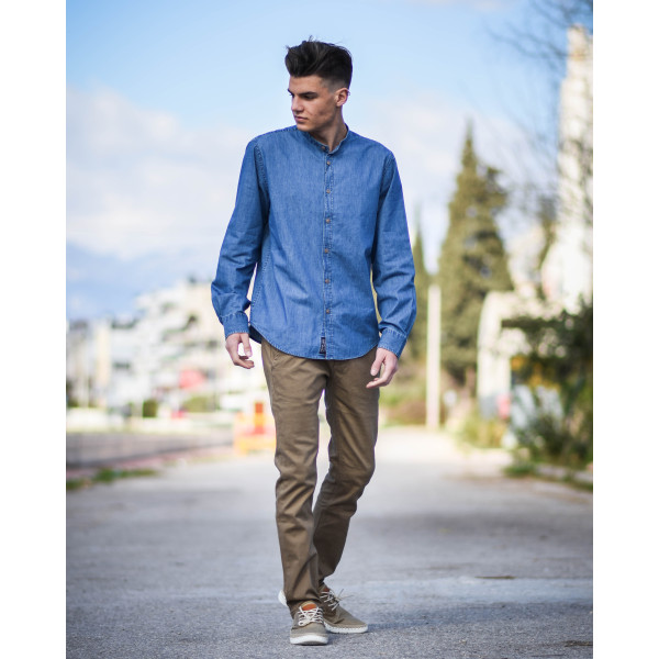 ΑΝΔΡΙΚΟ ΠΟΥΚΑΜΙΣΟ JEANS ΜΑΟ MOHICANS FT-402MAO ΜΠΛΕ