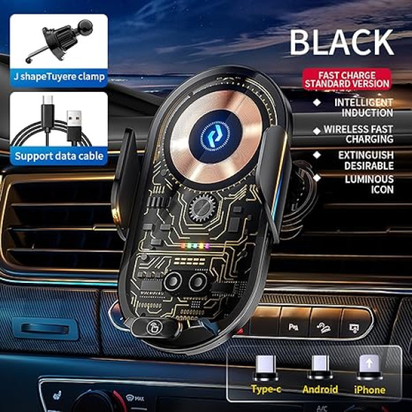 Mobile Car Mount with Adjustable Hooks and Wireless Charging Q18-C Black