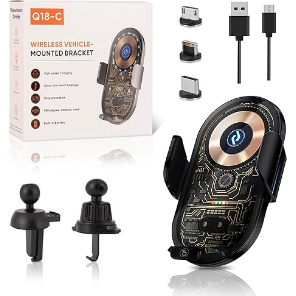 Mobile Car Mount with Adjustable Hooks and Wireless Charging Q18-C Black