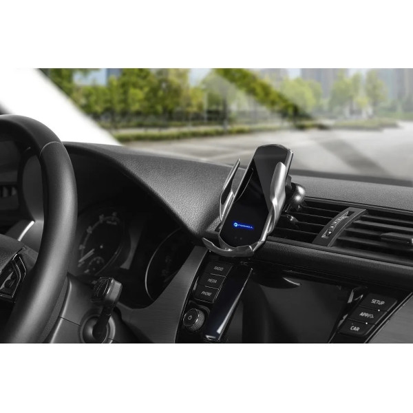 Mobile Car Mount with Adjustable Hooks and Wireless Charging Q3 Silver