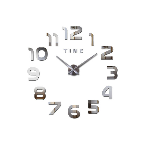 Ρολόι Τοίχου Αυτοκόλλητο 3D DIY 50-120cm ZH002 Ασημί