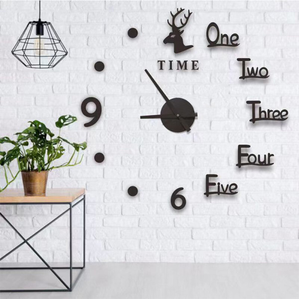 Ρολόι Τοίχου Αυτοκόλλητο 3D DIY 60-120cm ZH38610 Μαύρο