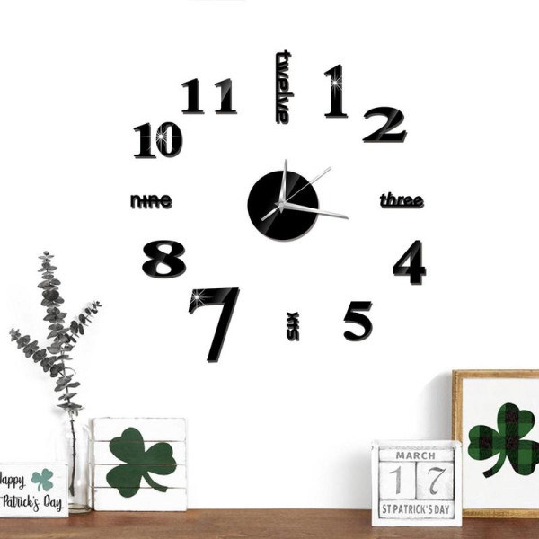 Ρολόι Τοίχου Αυτοκόλλητο 3D DIY 40-50cm ZH01520 Μαύρο