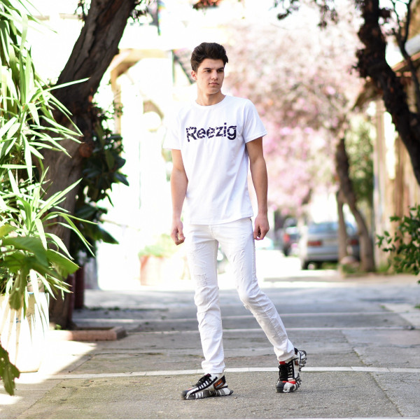 ΑΝΔΡΙΚΗ ΜΠΛΟΥΖΑ T-SHIRT ΛΑΙΜΟΣ ΣΤΑΜΠΑ MOHICANS R20.WHITE