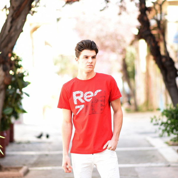 ΑΝΔΡΙΚΗ ΜΠΛΟΥΖΑ T-SHIRT ΛΑΙΜΟΣ ΣΤΑΜΠΑ MOHICANS R21.RED