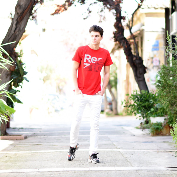 ΑΝΔΡΙΚΗ ΜΠΛΟΥΖΑ T-SHIRT ΛΑΙΜΟΣ ΣΤΑΜΠΑ MOHICANS R21.RED