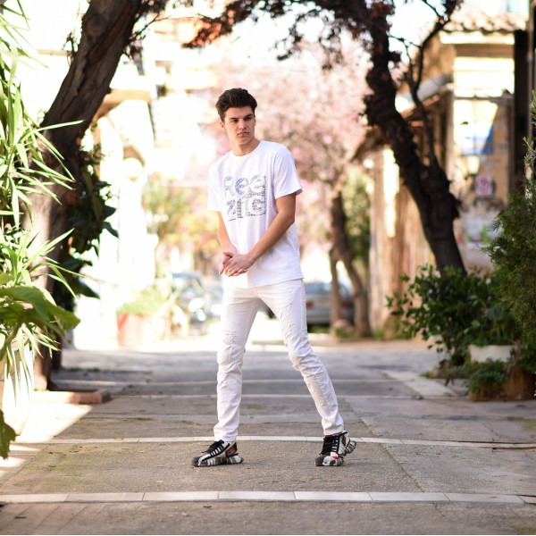 ΑΝΔΡΙΚΗ ΜΠΛΟΥΖΑ T-SHIRT ΛΑΙΜΟΣ ΣΤΑΜΠΑ MOHICANS R21.WHITE