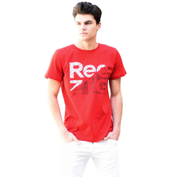 ΑΝΔΡΙΚΗ ΜΠΛΟΥΖΑ T-SHIRT ΛΑΙΜΟΣ ΣΤΑΜΠΑ MOHICANS R21.RED