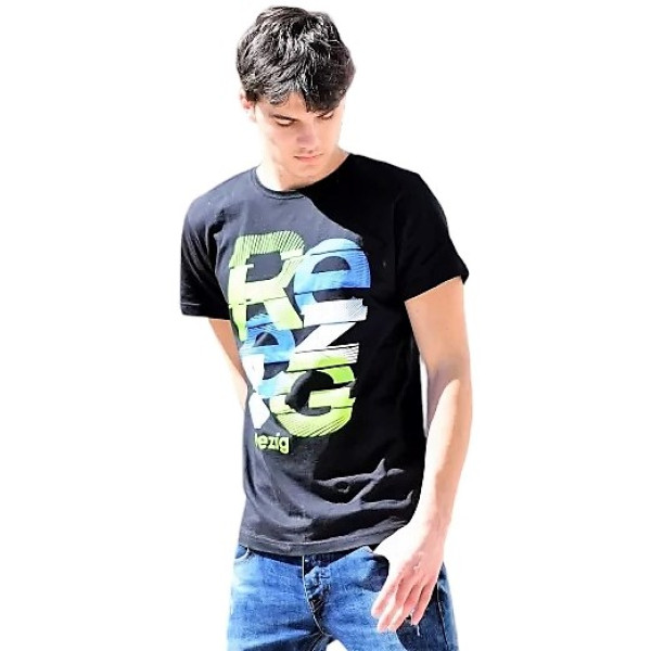 ΑΝΔΡΙΚΗ ΜΠΛΟΥΖΑ T-SHIRT ΛΑΙΜΟΣ ΣΤΑΜΠΑ MOHICANS RE19 ΜΑΥΡΟ