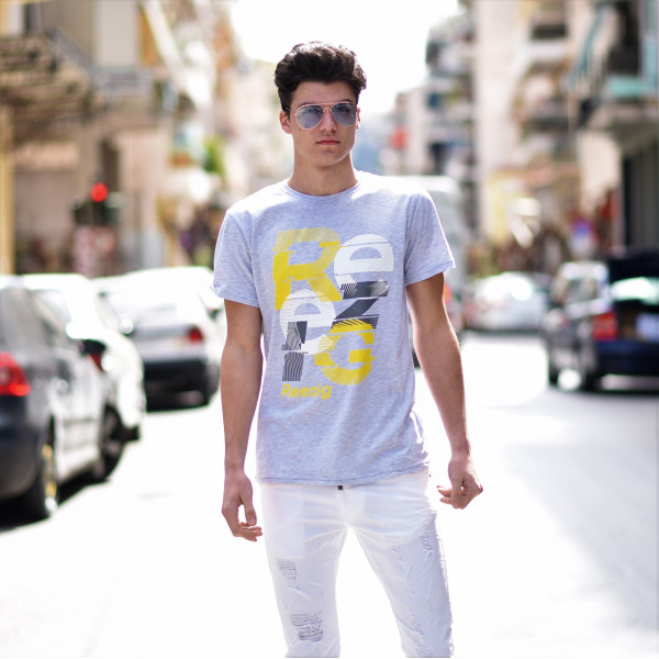 ΑΝΔΡΙΚΗ ΜΠΛΟΥΖΑ T-SHIRT ΛΑΙΜΟΣ ΣΤΑΜΠΑ MOHICANS RE19.GRAY