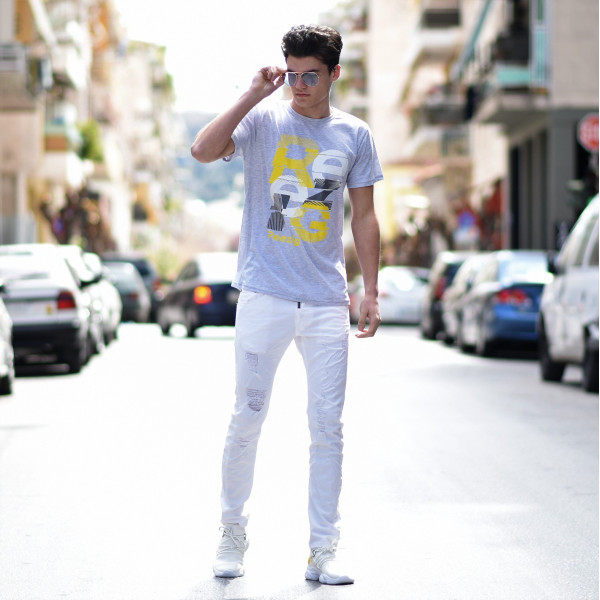 ΑΝΔΡΙΚΗ ΜΠΛΟΥΖΑ T-SHIRT ΛΑΙΜΟΣ ΣΤΑΜΠΑ MOHICANS RE19.GRAY