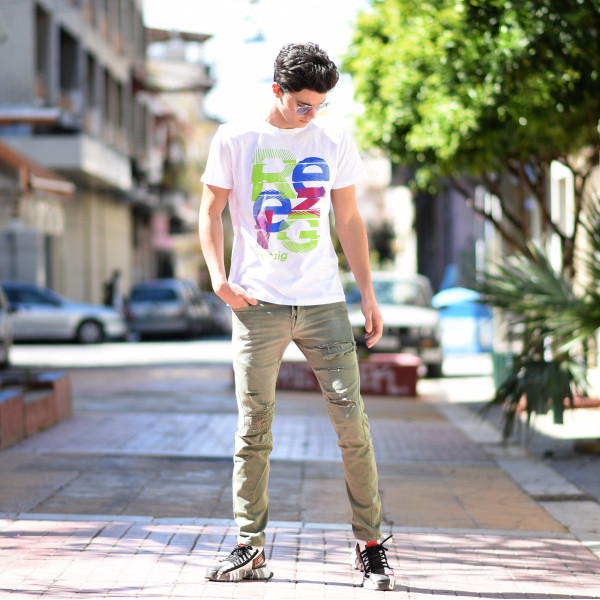 ΑΝΔΡΙΚΗ ΜΠΛΟΥΖΑ T-SHIRT ΛΑΙΜΟΣ ΣΤΑΜΠΑ MOHICANS RE19.WHITE