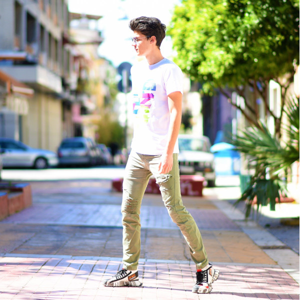 ΑΝΔΡΙΚΗ ΜΠΛΟΥΖΑ T-SHIRT ΛΑΙΜΟΣ ΣΤΑΜΠΑ MOHICANS RE19.WHITE