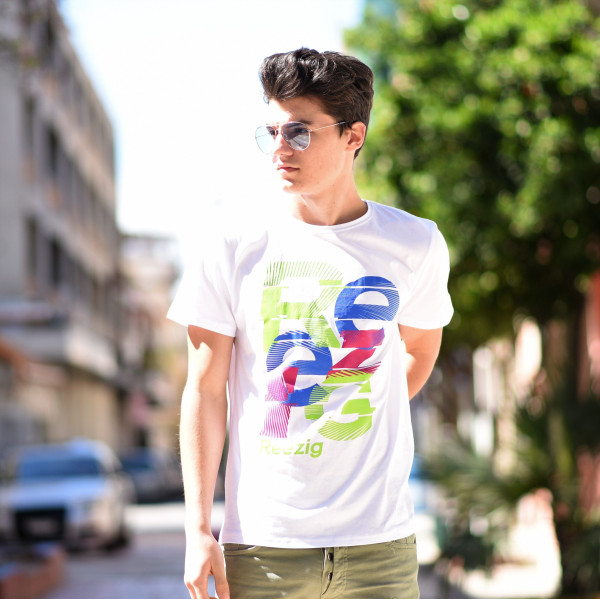 ΑΝΔΡΙΚΗ ΜΠΛΟΥΖΑ T-SHIRT ΛΑΙΜΟΣ ΣΤΑΜΠΑ MOHICANS RE19.WHITE