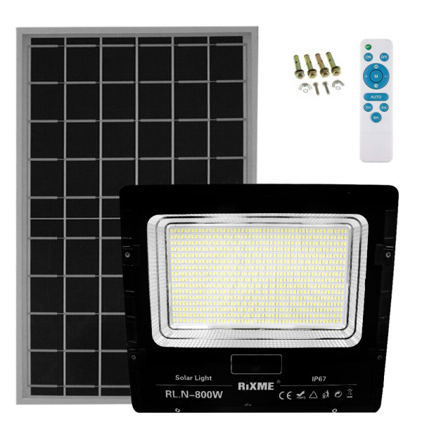 Led Αδιάβροχος Ηλιακός Προβολέας 800W 64000LM με Πάνελ και Τηλεχειριστήριο Rixme RL.N-800W
