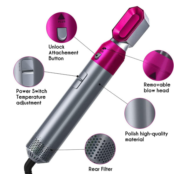 VGR Ηλεκτρική Βούρτσα Hot Air Styler 600W Γκρι/Φούξια