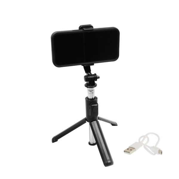 Selfie Stick με Τρίποδο και Τηλεχειριστήριο Bluetooth Treqa Selfie-03 Μαύρο