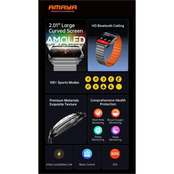 Smartwatch Amaya Pro Amoled ASW-07 Γκρι/Πορτοκαλί