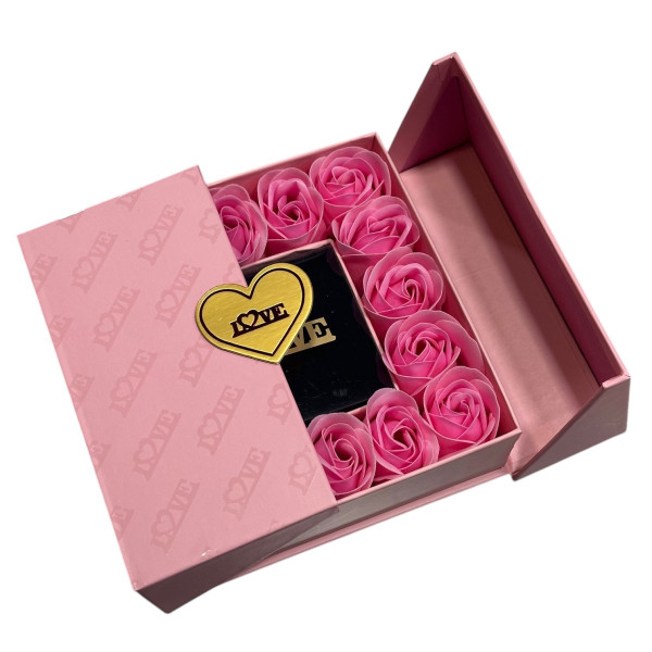 Τεχνητά Ροζ Τριαντάφυλλα με Κουτί για Δαχτυλίδι Αγ Βαλεντίνου 84701 Ροζ