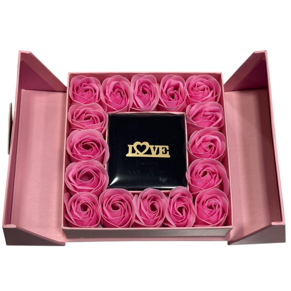 Τεχνητά Ροζ Τριαντάφυλλα με Κουτί για Δαχτυλίδι Αγ Βαλεντίνου 84701 Ροζ