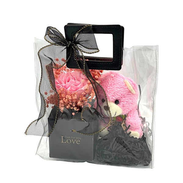 Τεχνητό Κόκκινο Τριαντάφυλλο με Κουτί για Δαχτυλίδι και Αρκουδάκι Ροζ 3114-3