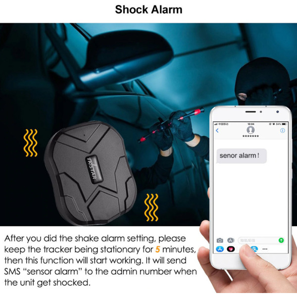 GPS Tracker Rechargeable Suitable for Cars Trucks and Boats 5000mAh TK905 Black