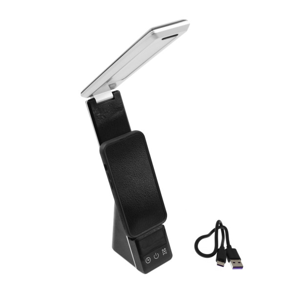 Αναδιπλούμενο Φωτιστικό Γραφείου LED με Ρολόι - Ξυπνητήρι και Ασύρματη Φόρτιση για Κινητό - Ρολόι TR-2025 Μαύρο